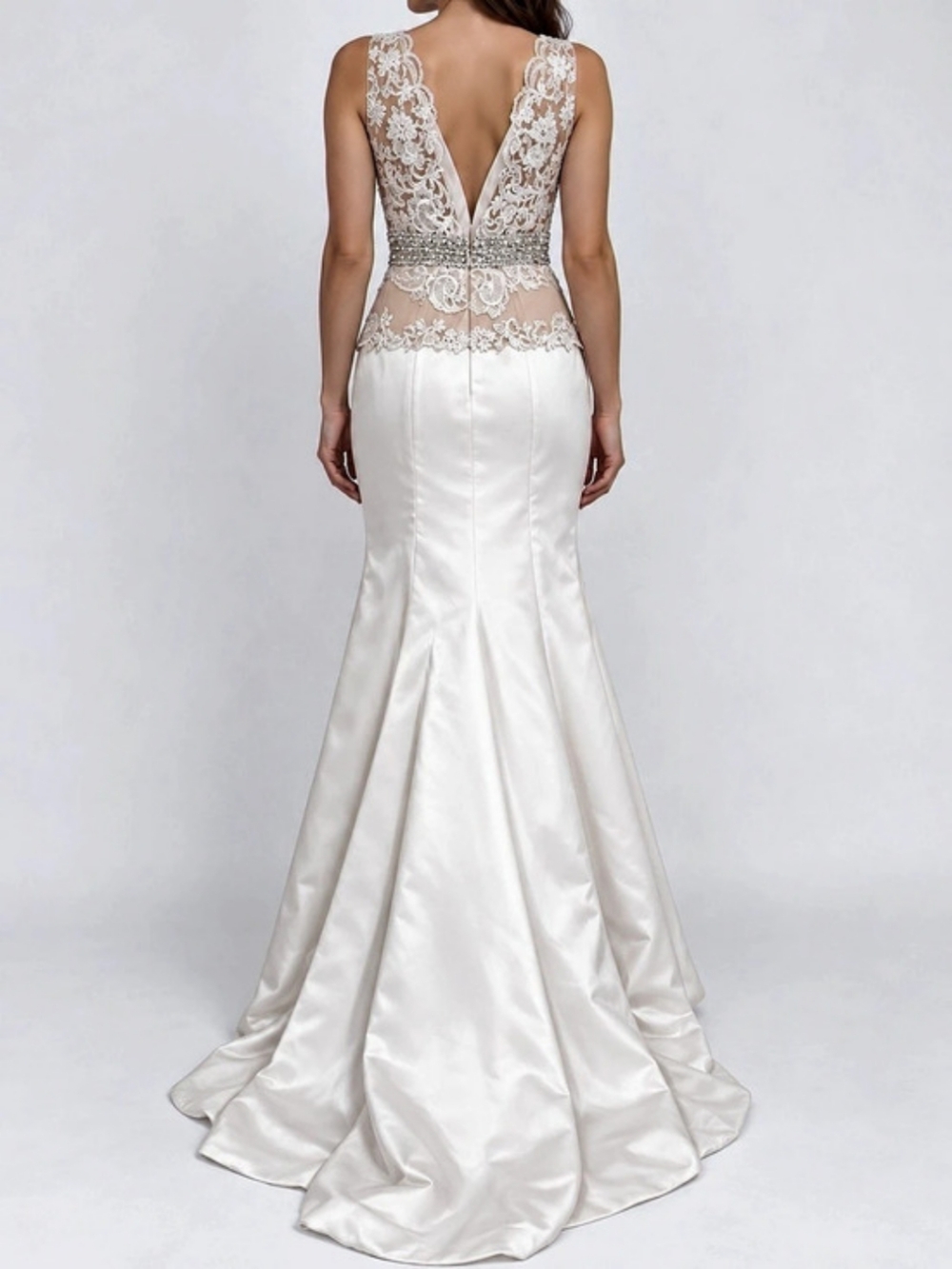 Sherri Hill Lace Mermaid Wedding/Prom/Homecoming Gown in Cream Color,Like New - Picture 2 of 2
